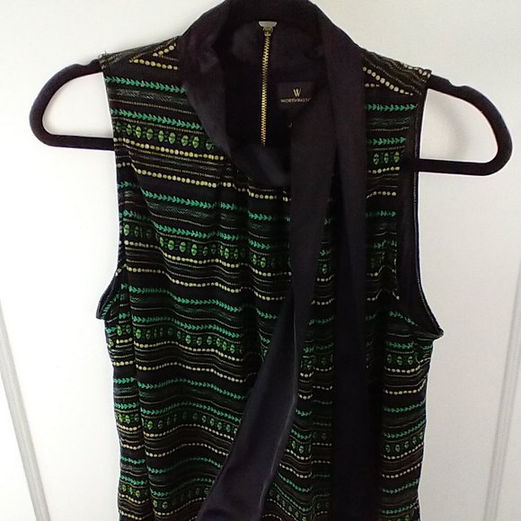 Patterned Sleeveless Lined Top with Connected Scarf by Worthington - Picture 4 of 10